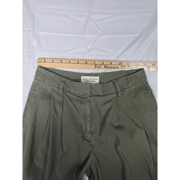Nili Lotan Dillon Wide Barrel Leg Pants Army Green Stretch High Rise Size 0 - Picture 5 of 11